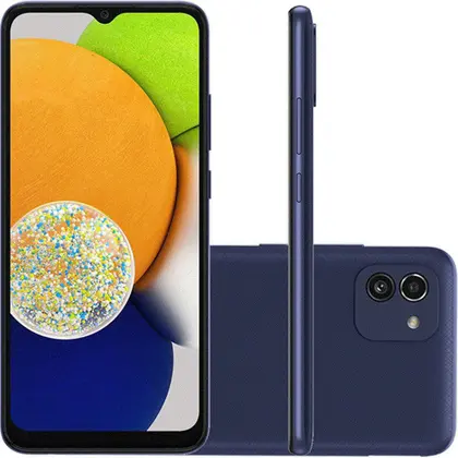 Smartphone Galaxy A03 64GB 4G Wi-Fi Tela 6.5 Dual Chip 4GB RAM Câmera Dupla + Selfie 5MP - Azul -